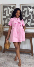 e-commerce  fashion bowknot elegant dress, loose sweet a-line mini denim skirt