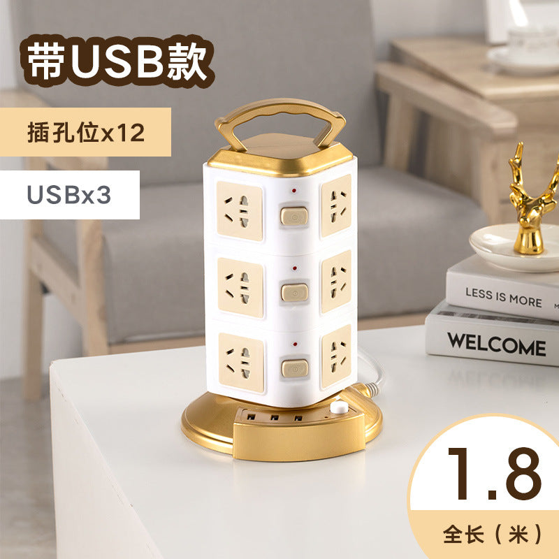 Smart vertical socket with usb mobile phone charging strip multi-functional plug-in board for home creative stereo plug-in cable