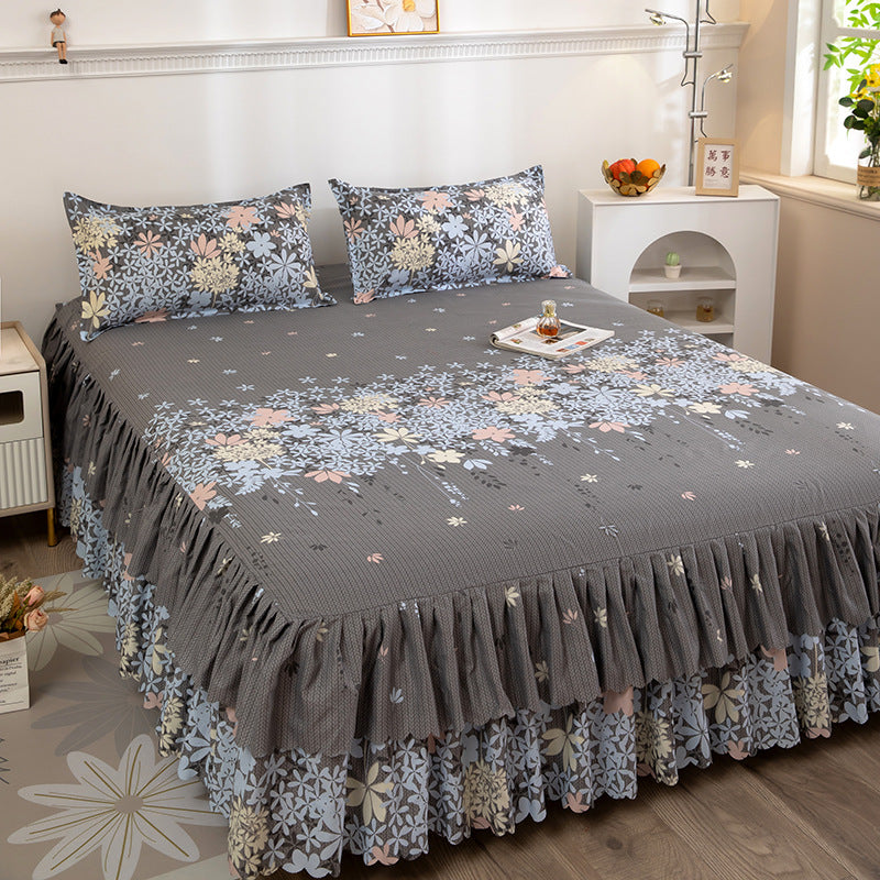 Bedspread bed skirt three-piece set korean style lace bed cover fitted sheet bed cover 3-piece set 1.68m bed 2.0 bed protector