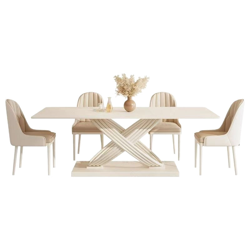 Italian-style sintered stone dining table and chairs - creamy, high-end, modern, minimalist, creative rectangular table for small apartments and home use