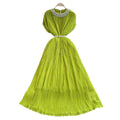 European and american light luxury socialite beaded round neck dress - women's summer slimming pleated elegant long gown