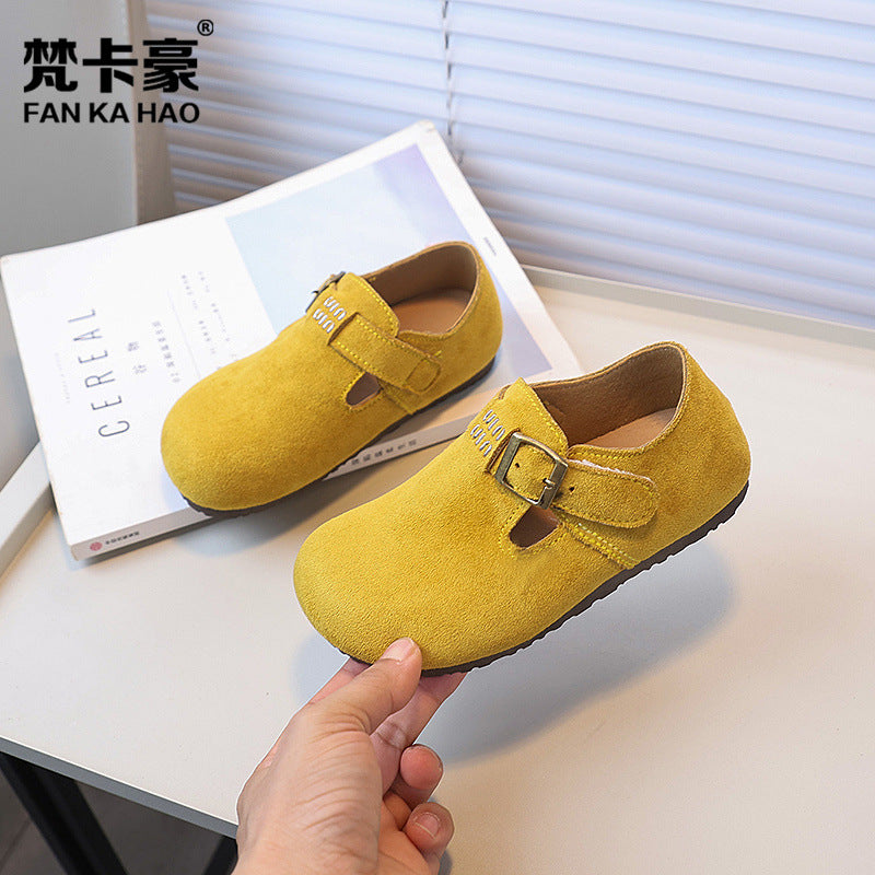 Vancahao niche style design baby birkenstock shoes  spring & fallnew arrivalk-stylekids small leather shoes girl bean shoes