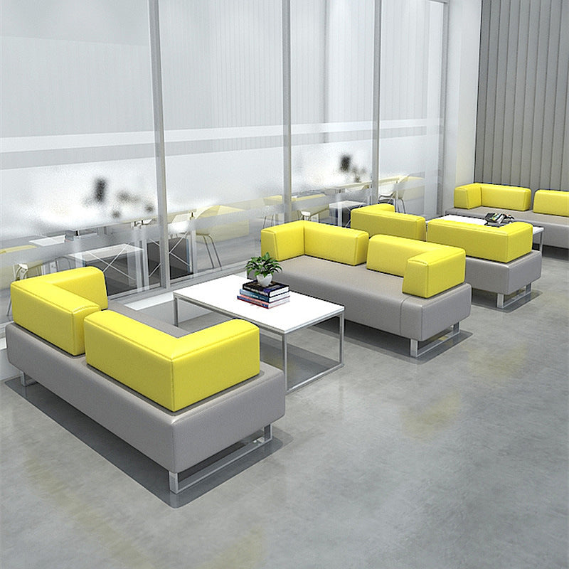Casual office sofa coffee table combination, reception room, rest area, genuine leather sofa, three-slot sofa combination