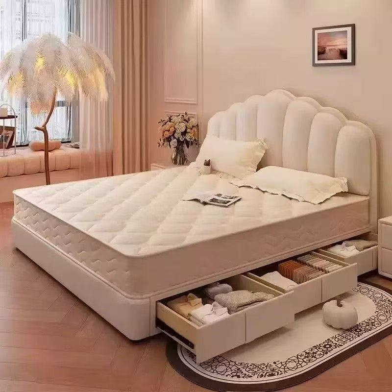 Cream style shell leather bed accessible luxury modern casual 1.8m double bed master bedroom classyelegant soft-packed wedding bed