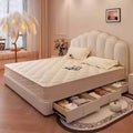 Cream style shell leather bed accessible luxury modern casual 1.8m double bed master bedroom classyelegant soft-packed wedding bed