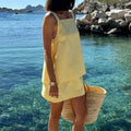 women's summer new arrivals:  cross-border fashion, european & american style, commute-ready solid color backless mini skirt two-piece set