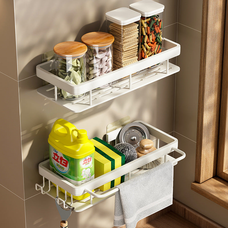 Rag Drain Rack Kitchen Shelf No Punching White Wall Multifunctional Seasoning Rack Household Sink Storage Rack