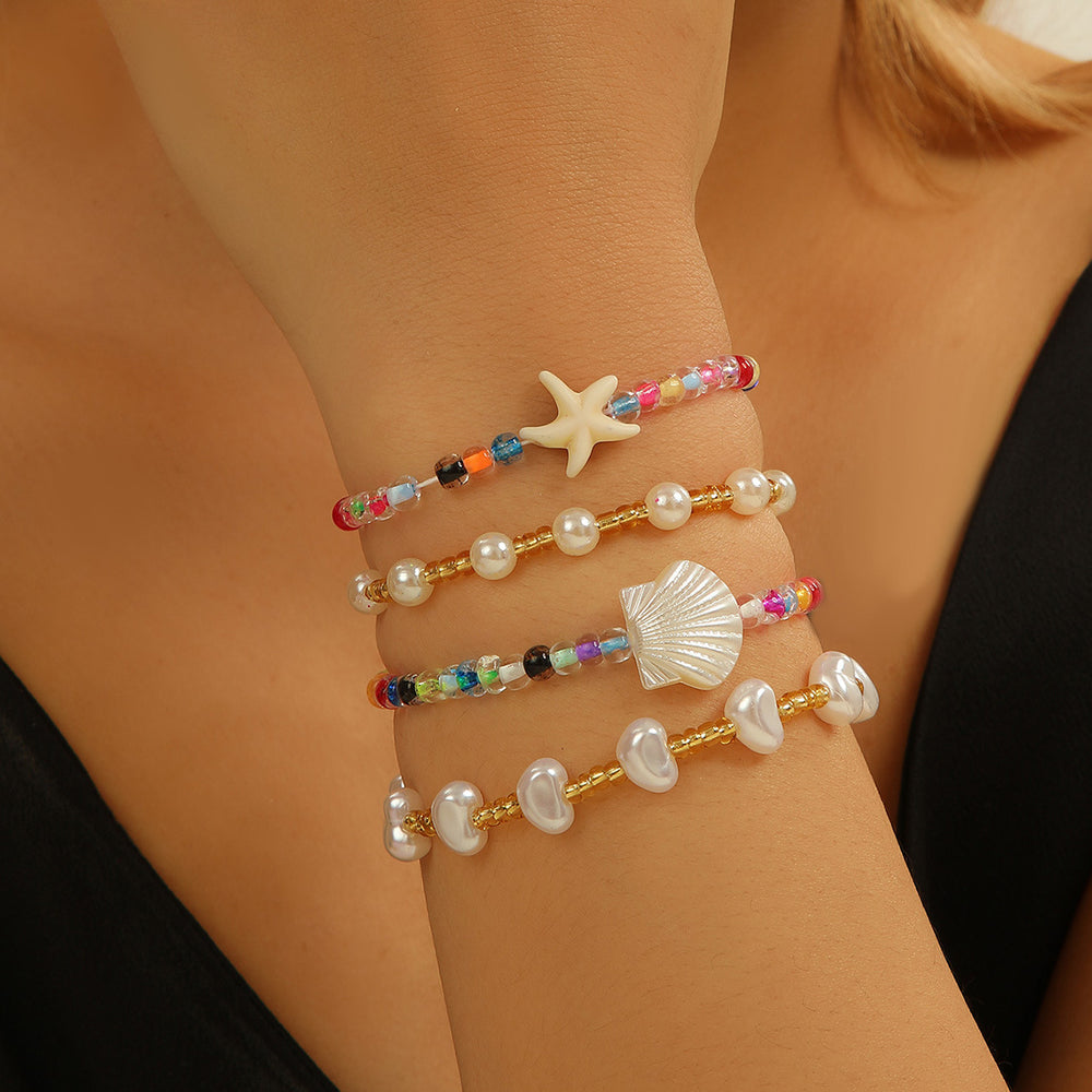 Bohemian bracelet set wholesale - european & american cross-border jewelry - starfish, seashell, beach-themed colorful seed bead & pearl bracelets