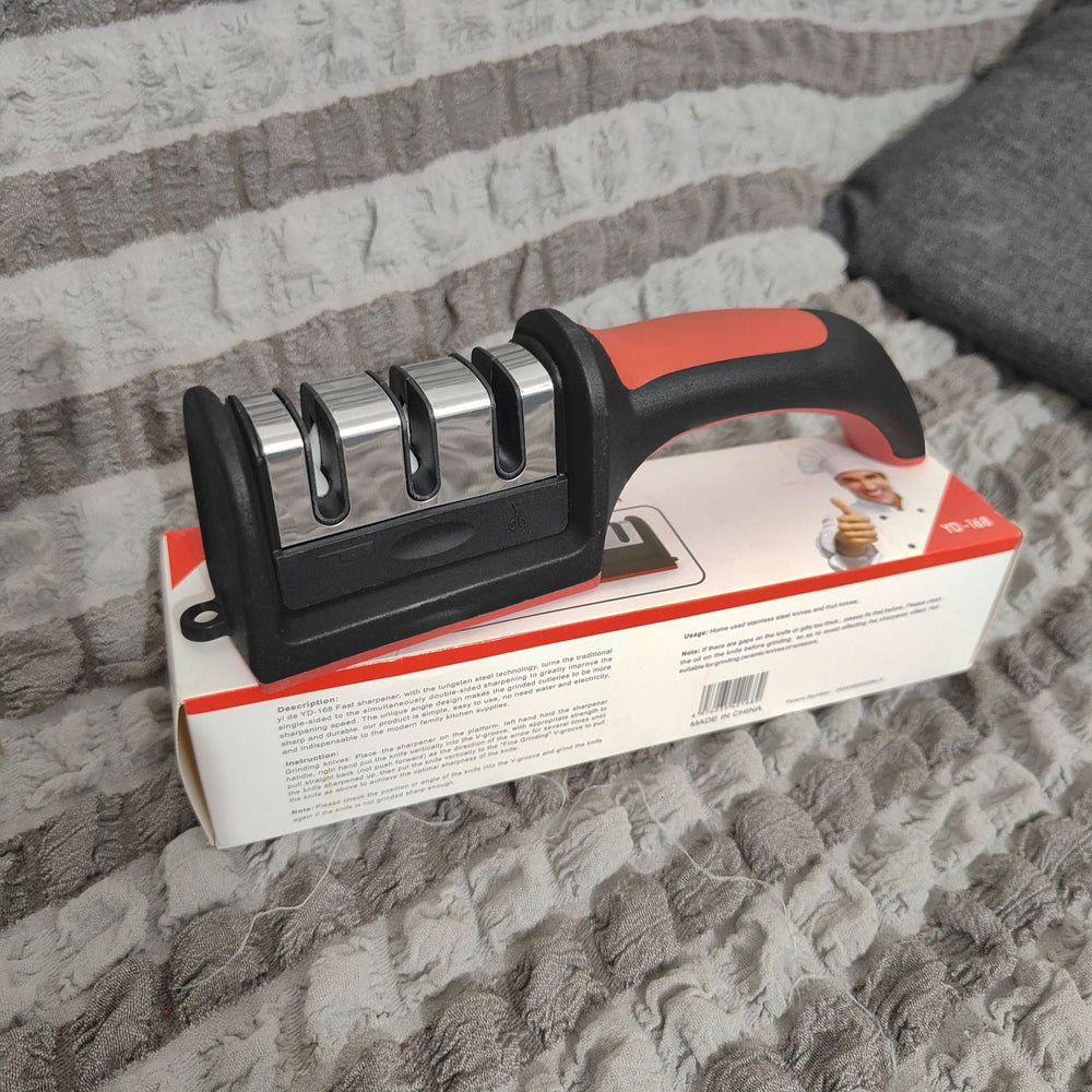Multifunctional knife sharpener - home sharpening stone, quick knife sharpener, fixed-angle scissor & cleaver sharpener, fully automatic edge sharpening, portable