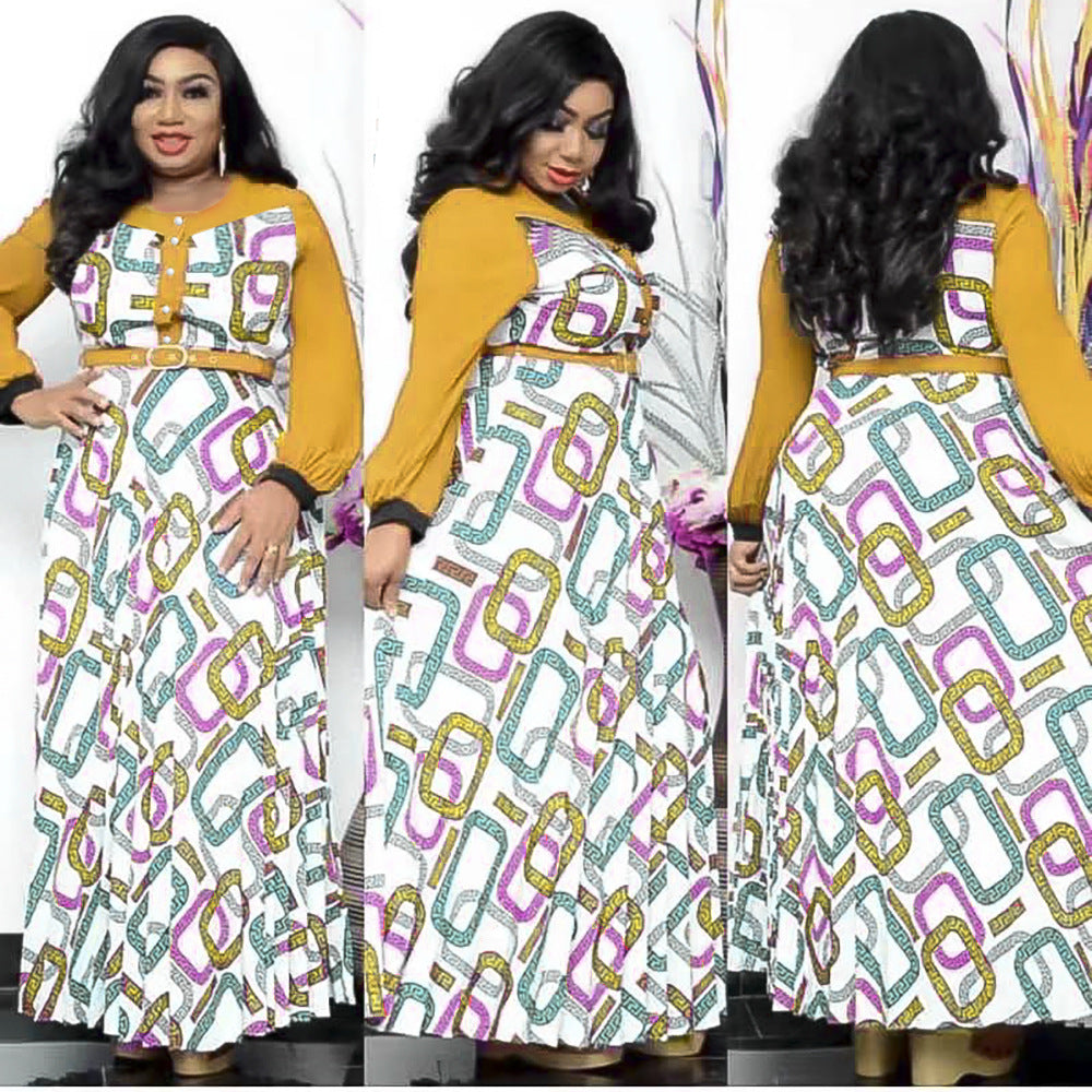 African women's clothing  european and american foreign trade plus size  socialite style high waist printed letter dress