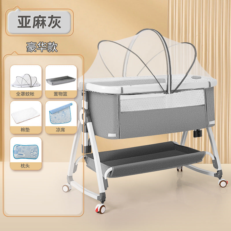 Aluminum alloy baby crib convertible to big bed, multifunctional portable folding children's bed, newborn baby bed, cradle