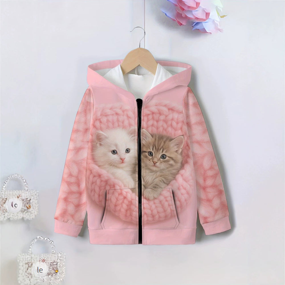 Kids' hoodie jacket, cross-border hot seller: cute cartoon print fashion zip-up hoodie for girls, dropshipping available