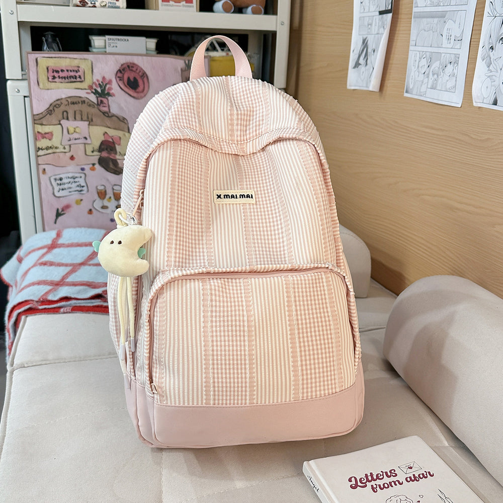 New sweetheart girl wavy plaid backpack - unique design, minimalist style, versatile and perfect for female college students
