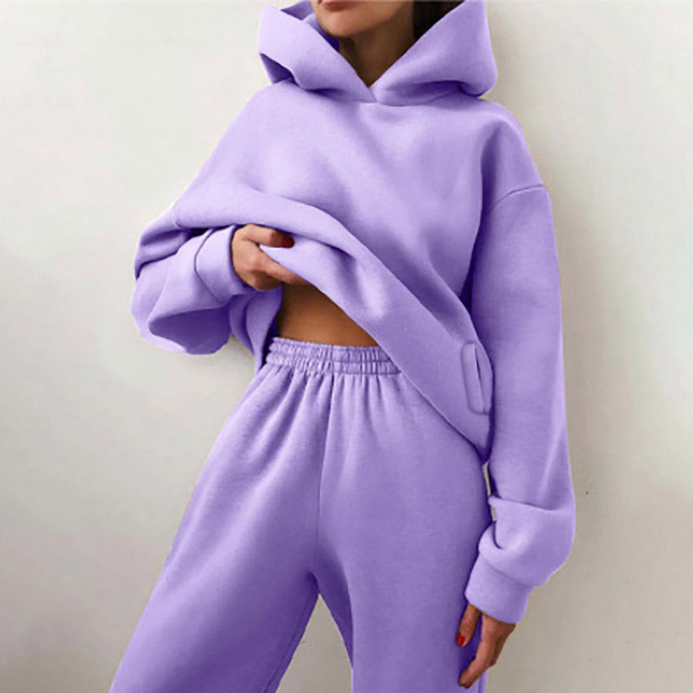 cross-border e-commerce european and american women's clothing: new summer collection - solid color activewear hoodie and casual pants two-piece set