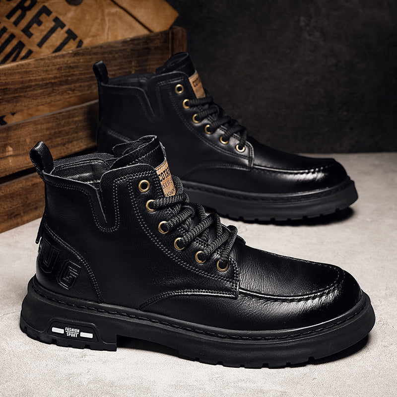 2026 spring new arrival: popular chunky platform height-increasing youth work boots, versatile korean style trendy men's shoes, martin boots for men