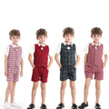 New boys' spring plaid vest three-piece set: gentleman's outfit for older boys, perfect for baby's first birthday celebration