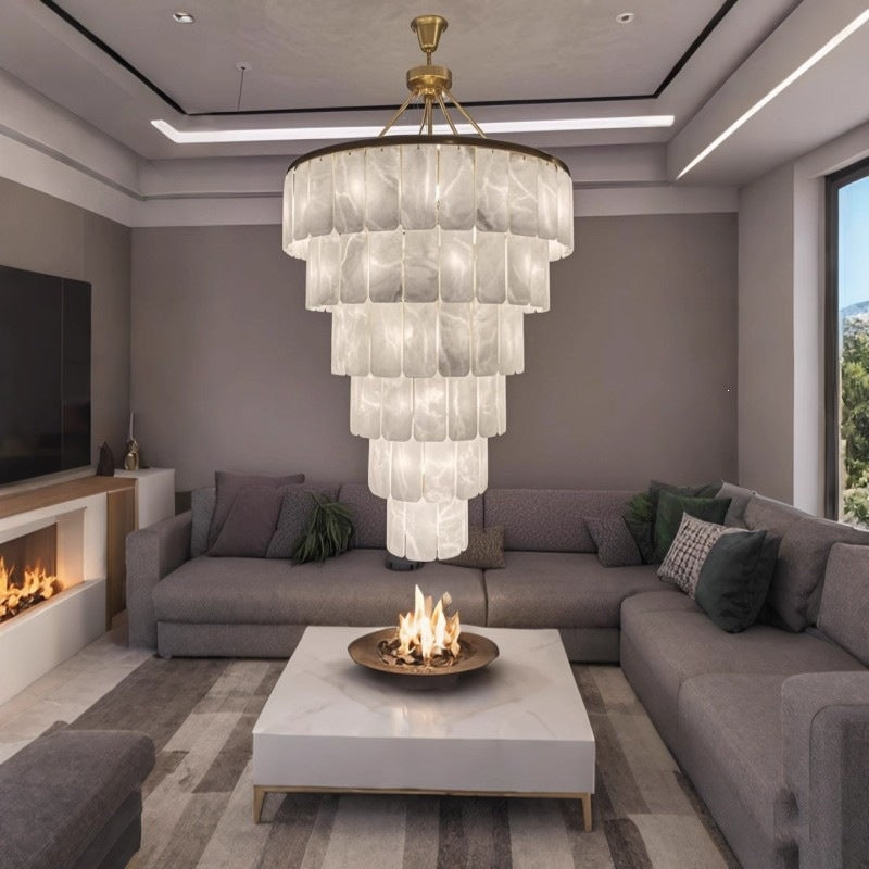 All-copper spanish marble living room chandelier - modern minimalist style for duplex homes, high ceilings, hotel lobbies, and villas