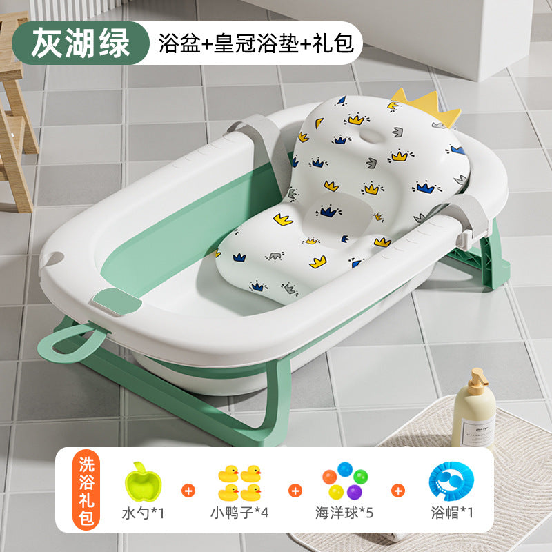 Large collapsible baby bathtub - portable baby bathtub for home use - infant and toddler bath seat - plastic newborn and children's bath supplies