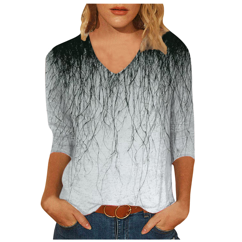 cross-border  women's casual v-neck 3/4 sleeve t-shirt top - in stock