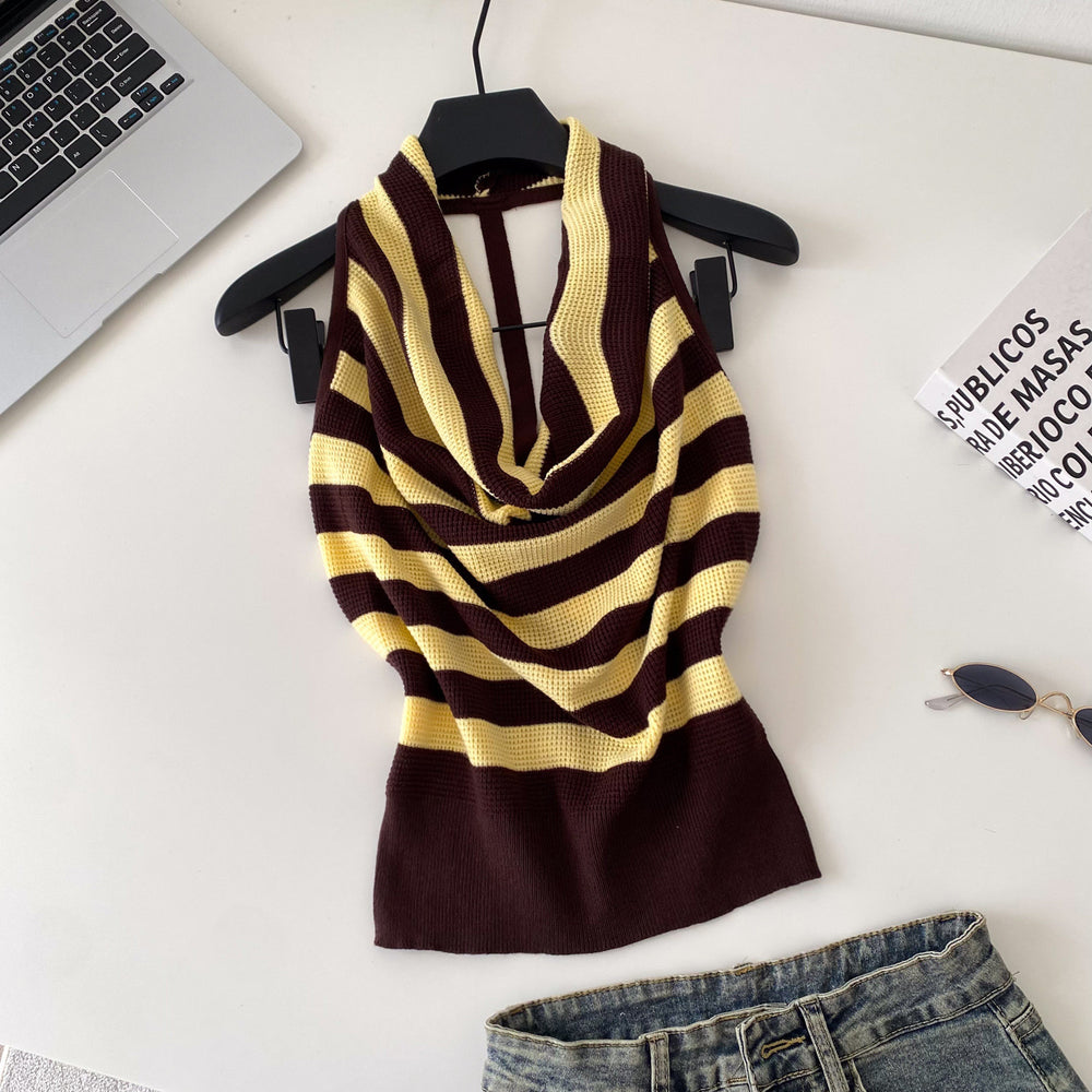 Pure desire style halter stripes tank top women's silmslimming lookeasiest for match sleeveless topssummer work clothing styleclassy suspender