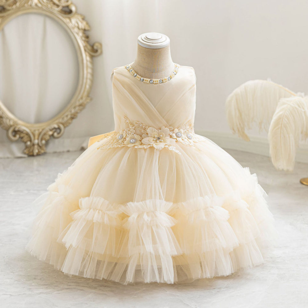 Exportnew arrival female flower girl evening dress tutu cake princess dress first birthday dress baby dress
