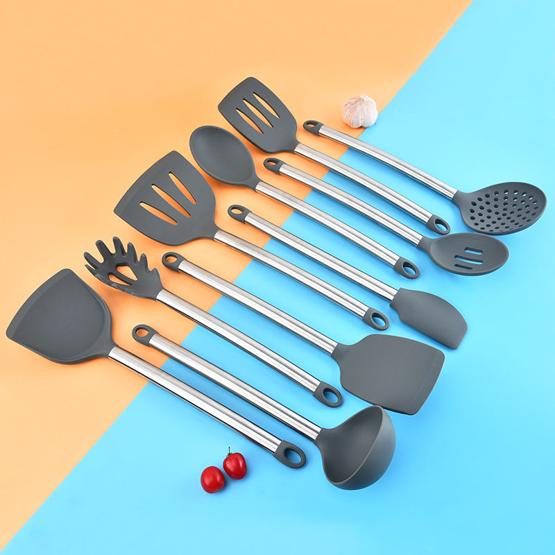 Cross-border, silicone kitchen utensils full set of baking cooking non-stick pans, household kitchen tools spoon shovel set 10-piece set