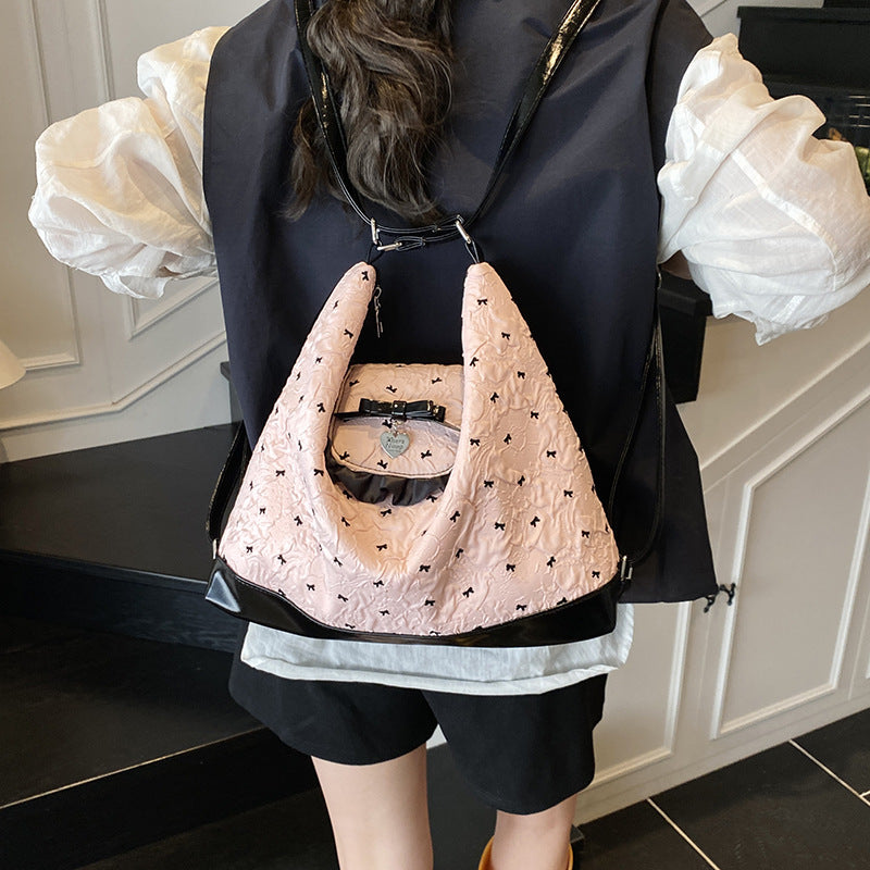 Bow Lazy Large Capacity Shoulder Bag Women's 2025 New Crossbody Bag Fashion Commuter Student Backpack