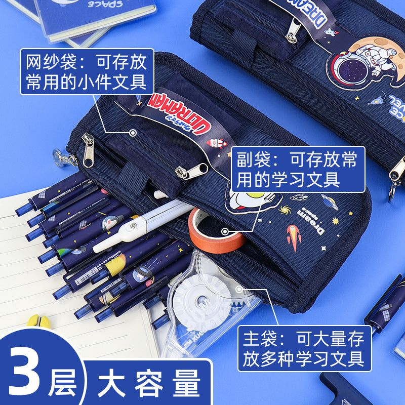 Pencil bag wholesale large capacity boy stationery bag children pencil bag primary school students good quality canvas multi-functional stationery box
