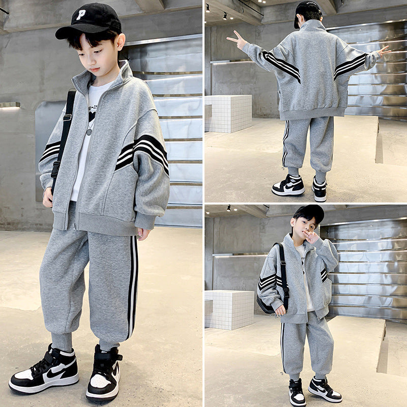 Boys' spring/autumn outfit set,  new style, stylish casual two-piece tracksuit for mid-to-large children, spring collection kids' baseball jacket