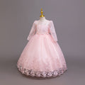 Export ready-to-ship long-sleeved children's formal dress, lace princess dress for girls, flower girl piano recital dress, girl dress