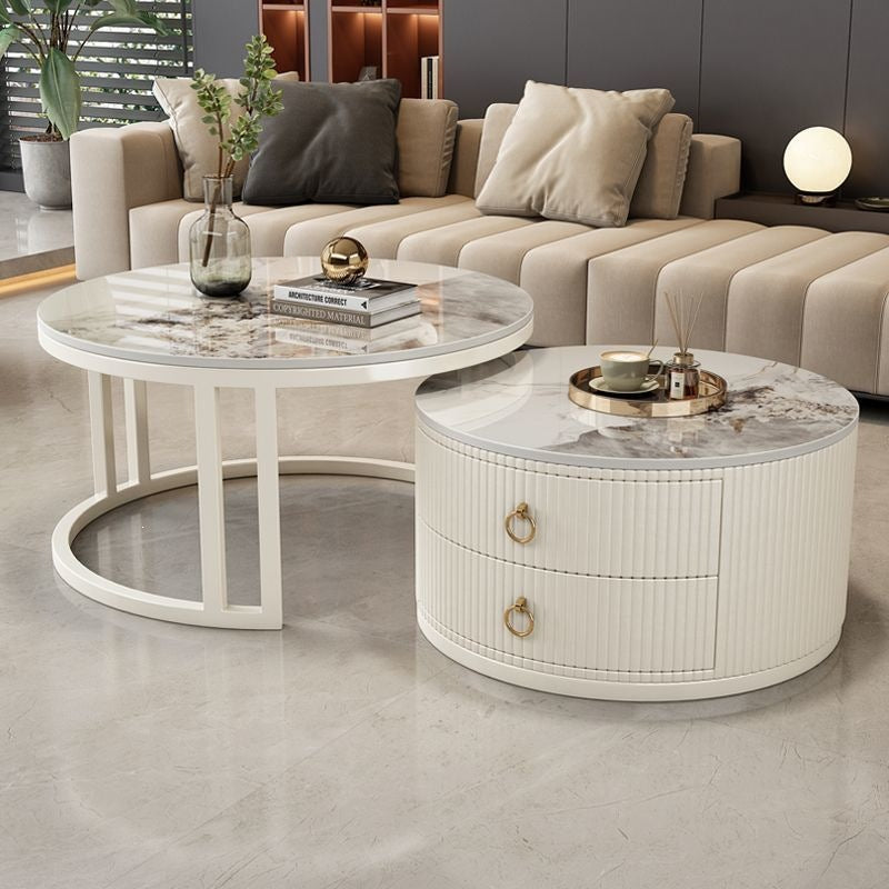 Rock slab coffee table living room for homecasual modern small apartment new arrivalaccessible luxury double-layer telescopic round side table tea table
