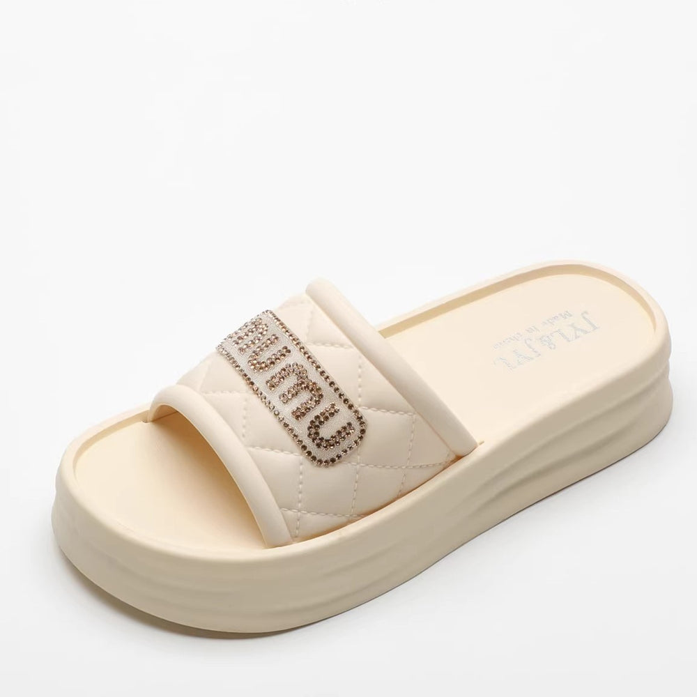Women's summer slides 2026 new fashion rhinestone platform chunky sole height increasing non-slip beach thong sandals