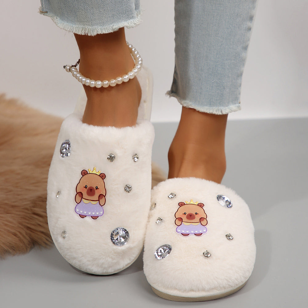 Cute capybara slippers for kids and adults - fluffy, flat, cartoon-style cotton slippers for indoor and outdoor use, keeping you warm and cozy