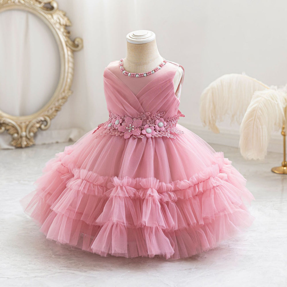 Exportnew arrival female flower girl evening dress tutu cake princess dress first birthday dress baby dress
