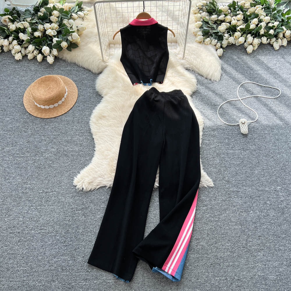Age-reducing suit for women young lady style classy floral short-sleeved pleated tops + high waistcasualpants two-piece suit