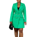 D3348  cross-border autumn and winter new long-sleeved hip-covering commuter double-breasted pure color suit european and american dress