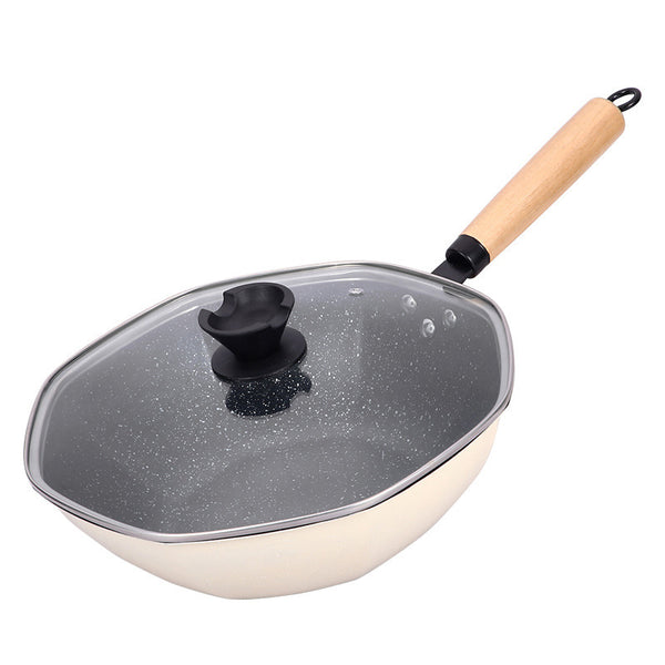Cross-border  star anise wok non-stick wok household Maifanshi wok induction cooker gas flat bottom iron wok