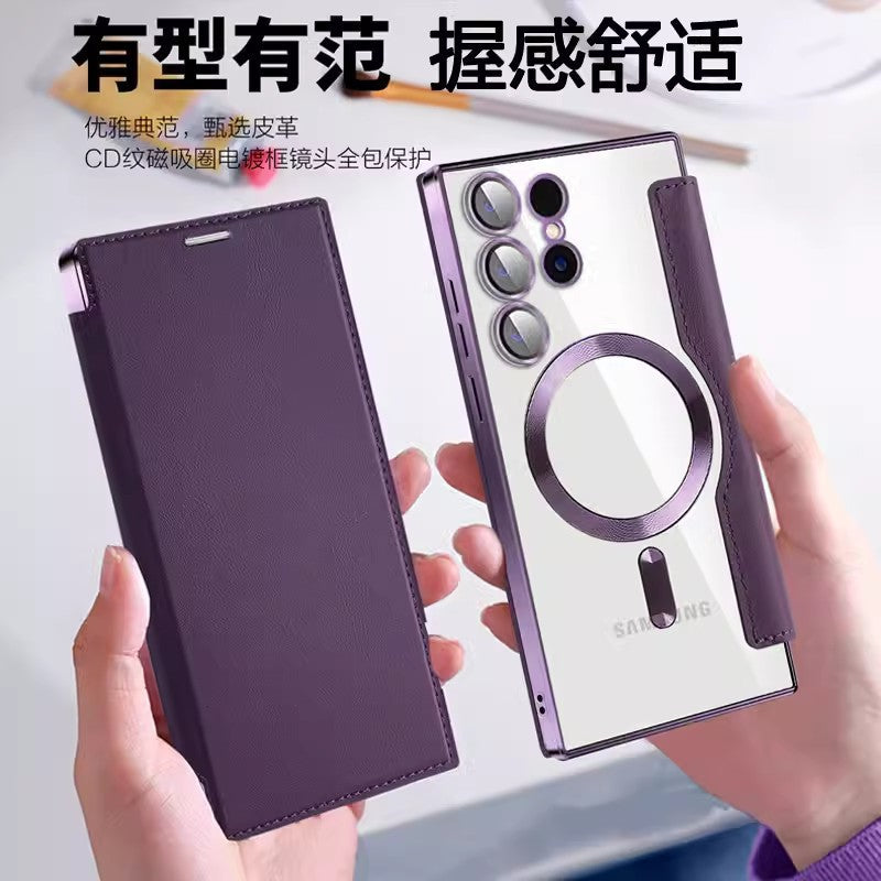 Suitable for samsung s26ultra electroplated gold shield magnetic leather case mobile phone case foreign trade a56 all-inclusive flip protective cover