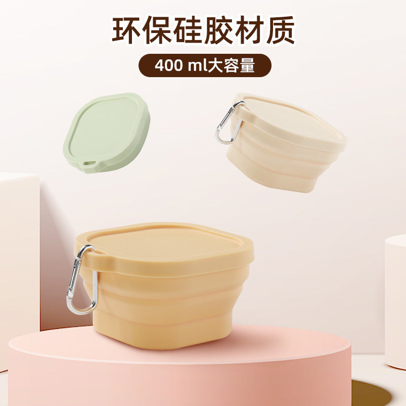 Portable outdoor travel silicone foldable small square bowl lunch box cutlery set food grade silicone instant noodle bowl