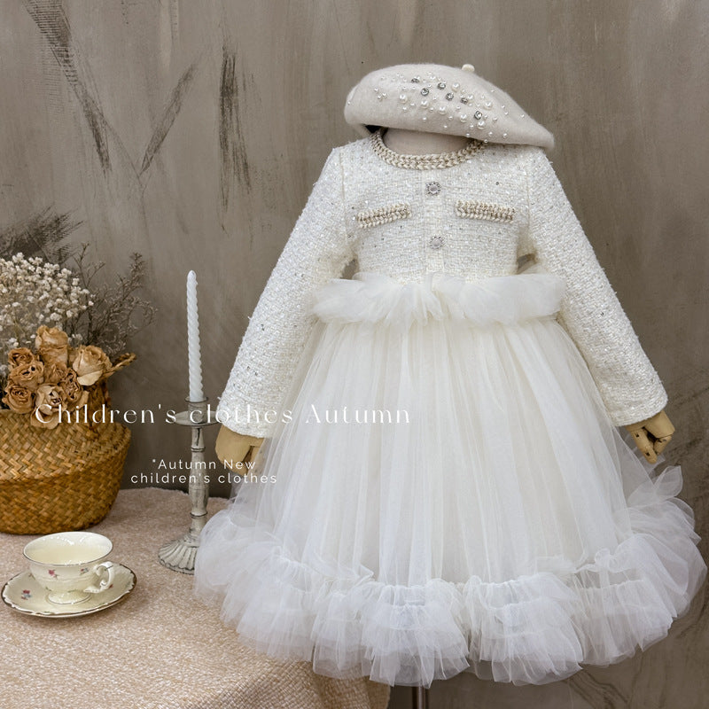 Girls' dress - new autumn  korean style chunky knit tweed princess dress - slimming mesh tulle tutu skirt