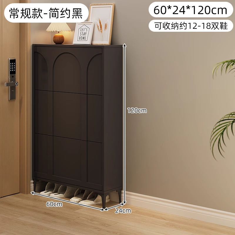 Ultra-thin tipping shoe cabinet cream style for home door small narrow entrance door shoe cabinet space-saving entrance cabinet all-in-one shoe rack