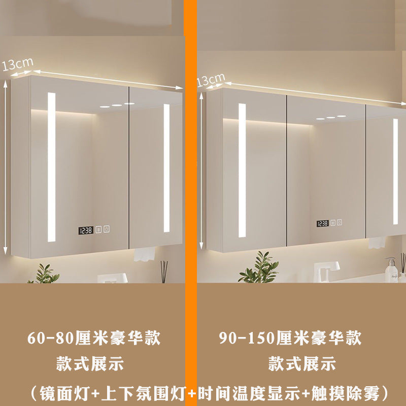 Solid wood smart bathroom mirror cabinet toilet wall-mounted rack toilet storage cabinet cosmetic mirror with light