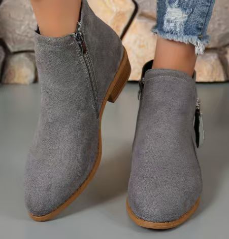 Independent station export women's shoes new arrival thick heel plus size women's boots suede boots low heel side zipper short boots for women