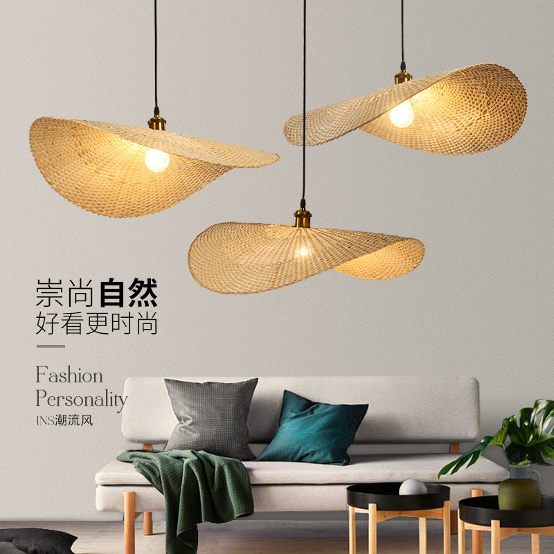Bamboo Chandelier New Chinese Tea Room Zen South East Asia Japanese Lighting Creative Personality Straw Hat Light Stairs Bamboo Art Light