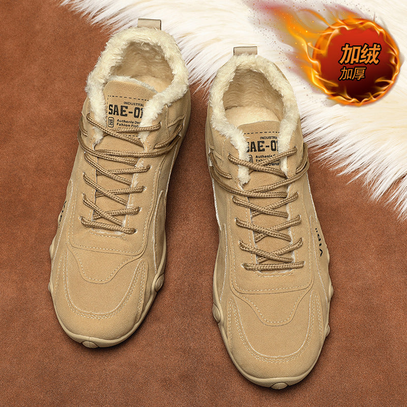 Spring men's shoes 2025 new fleece-lined warm thickened cotton shoes men's sports anti-slip work boots martin boots safety trendy shoes