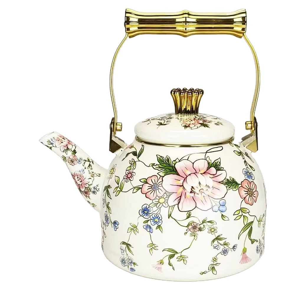 Direct sales manufacturers cross-border hot sale thousands of charming flowers, birds and flowers, rose enamel water kettle, water kettle