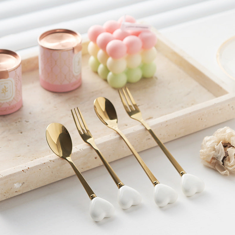 Wow, these are some seriously chic ceramic spoons! stainless steel coffee spoons, afternoon tea cake and dessert spoons, and high-end little forks and soup spoons