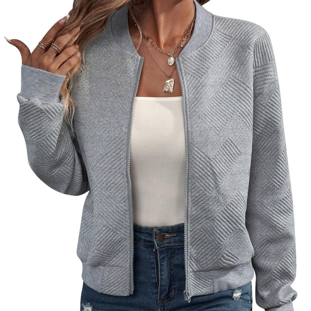 2025  Europe and the United States  autumn and winter new solid color zipper jacket baseball collar casual jacket women