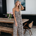 Russian, european, and american wish-style amazon 2025 new women's sexy wide-leg printed jumpsuit with straps