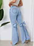X spot-16065# cross-border european and american retro stereo bow tie slim fit medium stretch floor-length flared denim pants